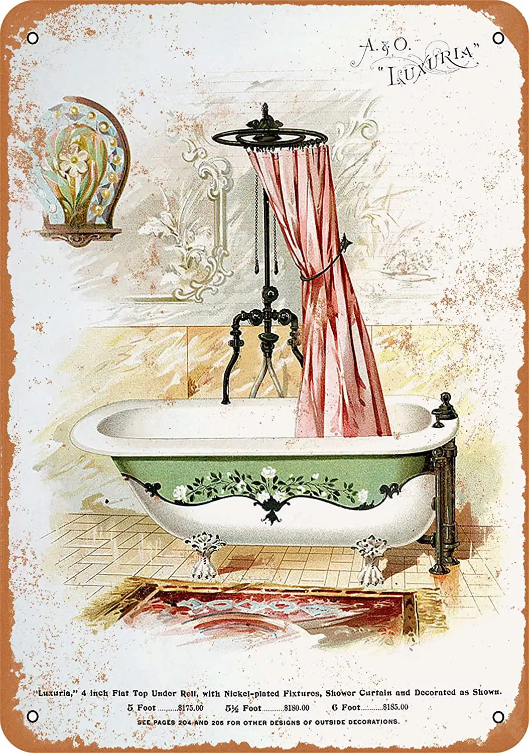 

WallColor 8*12 Metal Sign 896 A&O Luxuria Bathtub and Shower Vintage Look