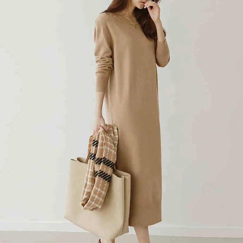 Женское трикотажное платье-свитер длинное прямое платье макси с длинным рукавом