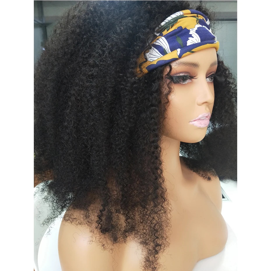 

Afro Kinky Curly Human Hair Wigs Headband Wig For Black Women No Glue Brazilian Hair Wigs