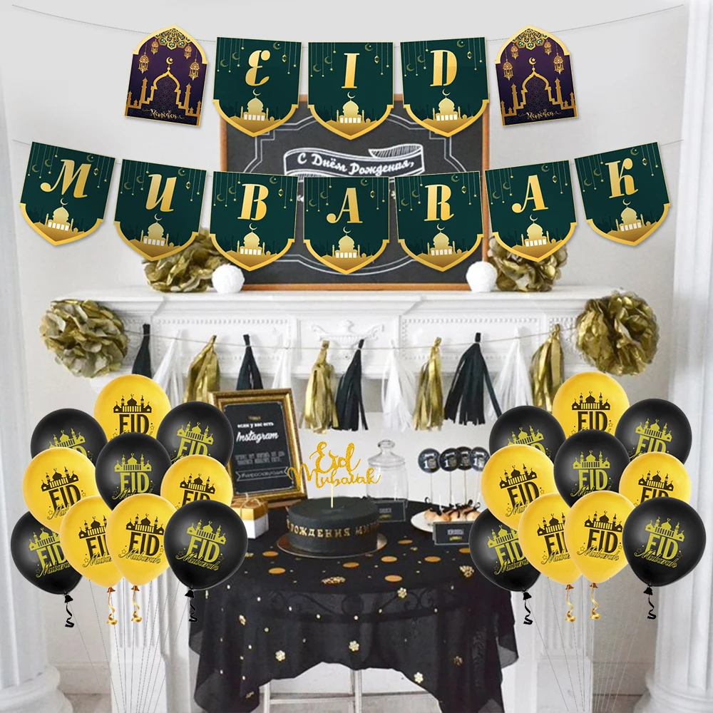 Черное золото Рамадан баннер ИД Мубарак Декор исламский мусульманский украшение