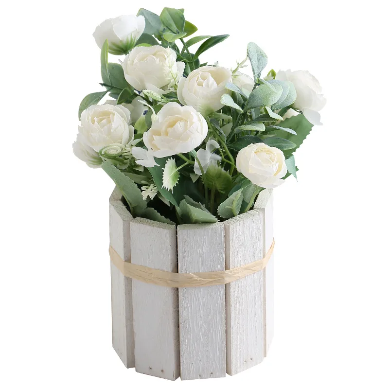 

Beautiful Rose Artificial Silk Flowers Large Retro Home Decor Fake White Faux Rose Potted Plants Vintage Wedding Decoration