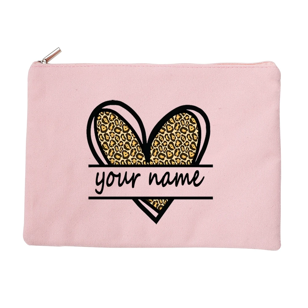 Леопардовые сердца персонализированные именные женские косметички сумки