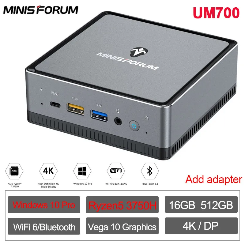 Мини ПК MINISFORUM UM700 AMD Ryzen7 3750H 16 Гб ОЗУ M.2 2280 512 ГБ SSD Windows 10 Pro WIFI6 AX200 Игровой Компьютер