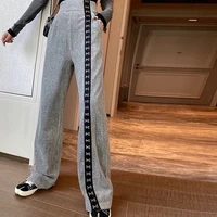 thick loose straight broad legged pants womens autumn and winter 2021 gray striped sweatpants casual trousers harajuku sporty