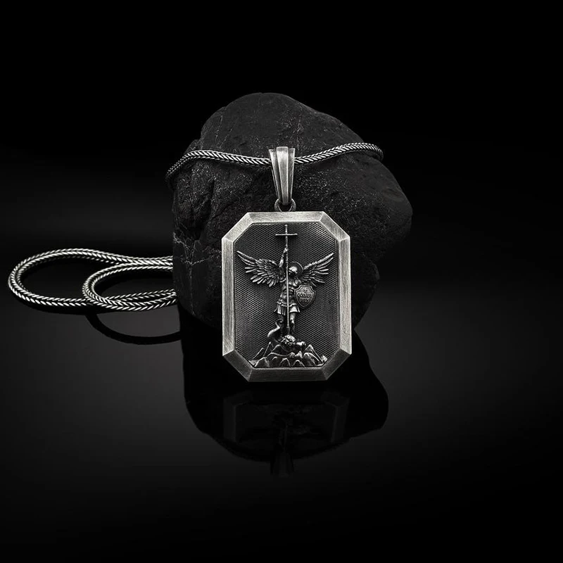 

Angel Guardian Pure Tin Pendant Necklace s for man old vintage Men's chain necklace long Stainless steel chains pendants