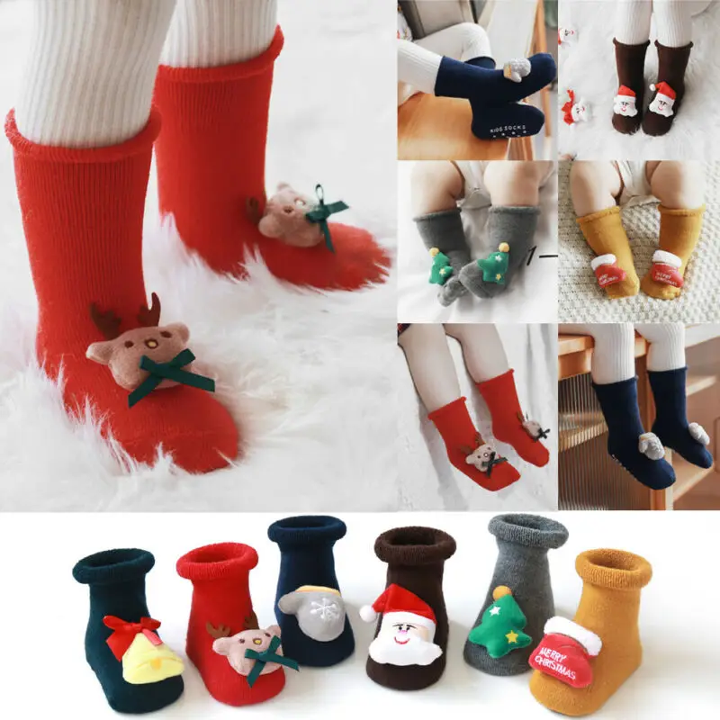 Милые детские рождественские чулки хлопковые махровые носки с Санта Клаусом