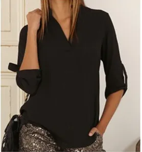 

OL New Fashion sleeve size women chiffon blouses vintage long plus elegant clothing shirt blouse casual S-5XL women shirts shir