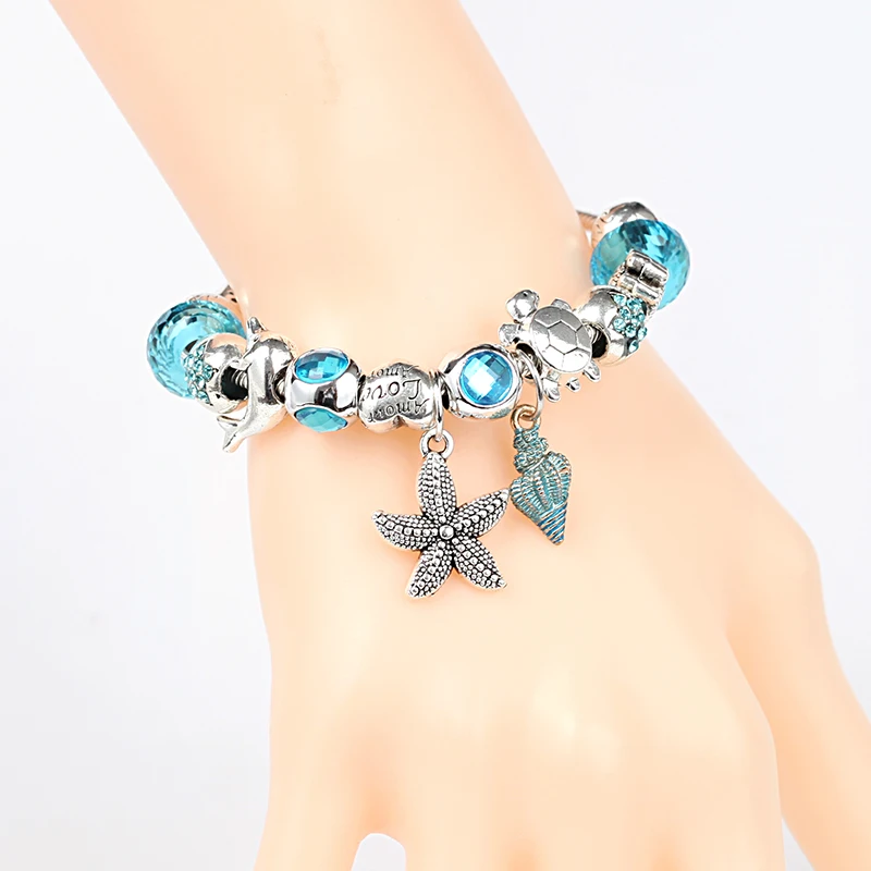 2019 Новое поступление океанское животное амулет браслет с античным посеребренным