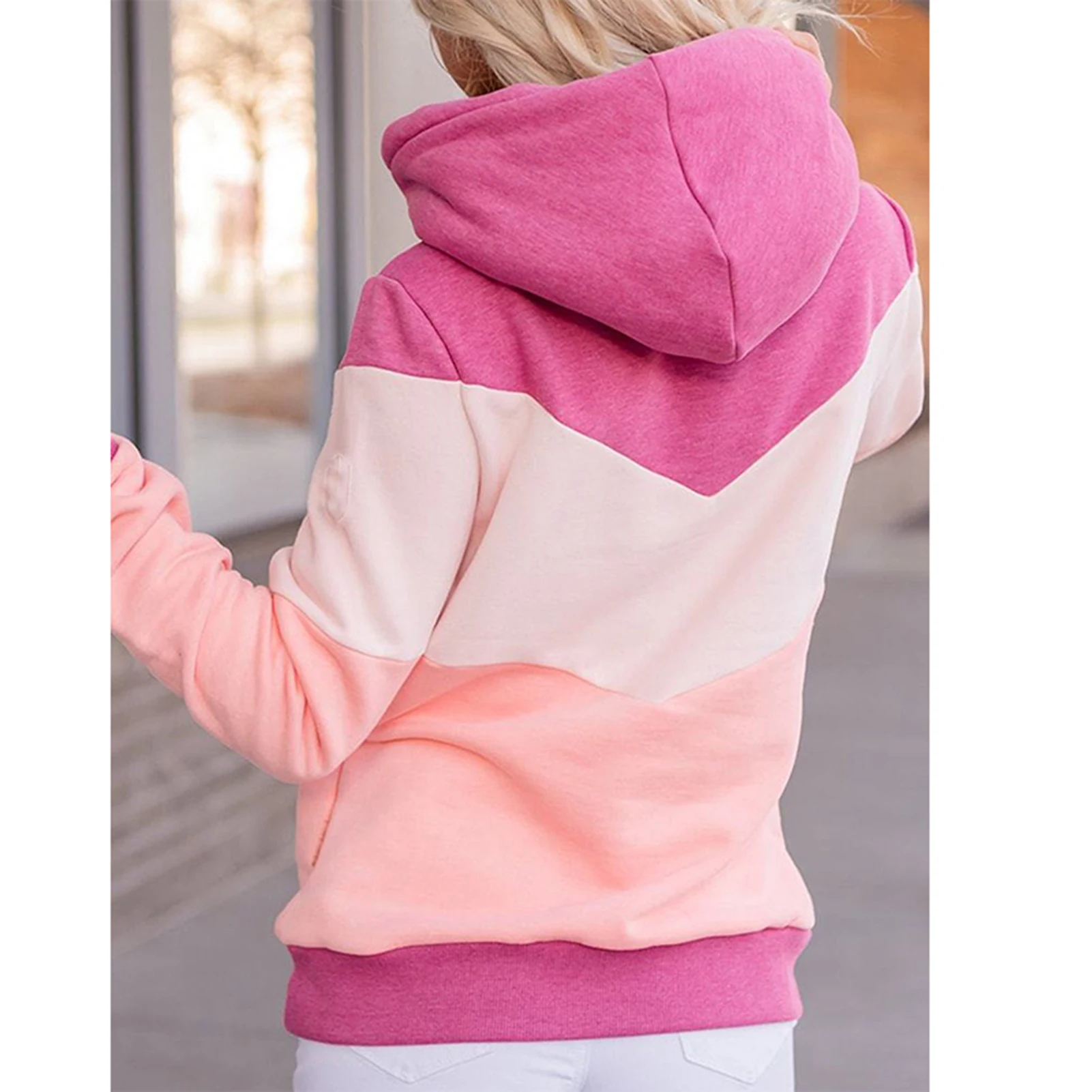 

Oversized Hoodie Women Scarf Collar Casual Color Block Patchwork Drawstring Long Sleeve Hoodie Sweatshirt