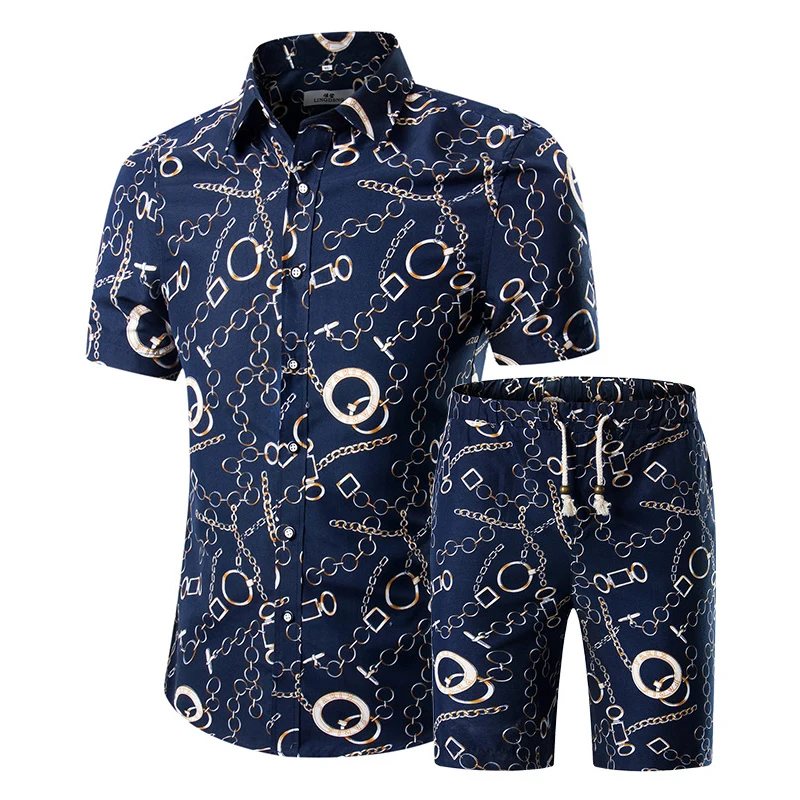 Мужской повседневный костюм из двух предметов рубашка с коротким рукавом и шорты