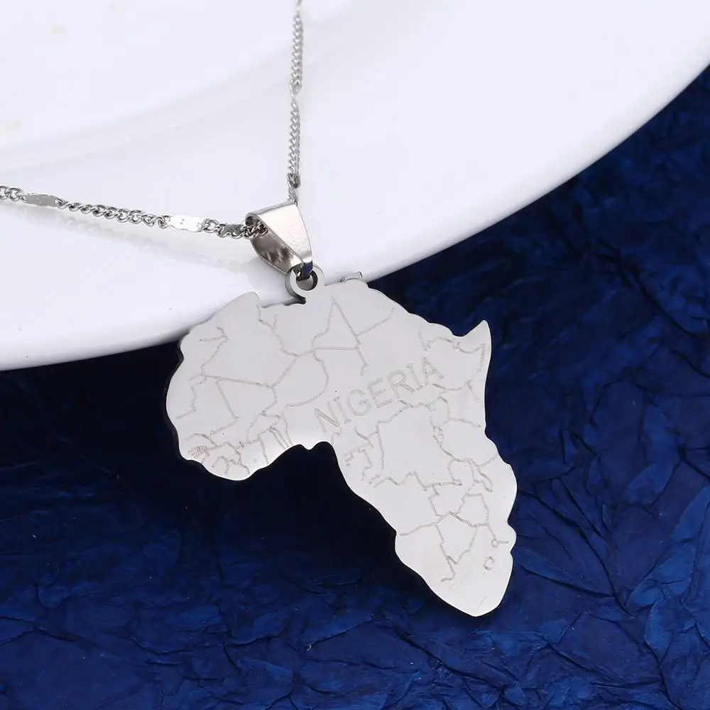 Нержавеющая сталь Африка Карта с Нигерией кулон ожерелья Мода карты Африки цепь