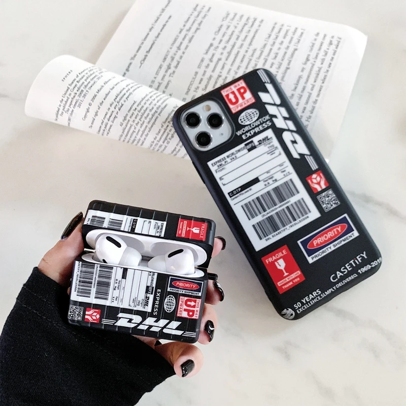 Fashion DHL label case for airpods pro 3 wireless Bluetooth headset charging box soft silicone earphone cover AirPods coque | Электроника