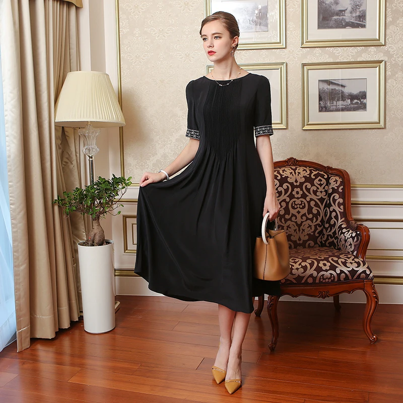 VOA шелк вышивка плюс размеры 5XL платье для женщин вечерние женские летние платья