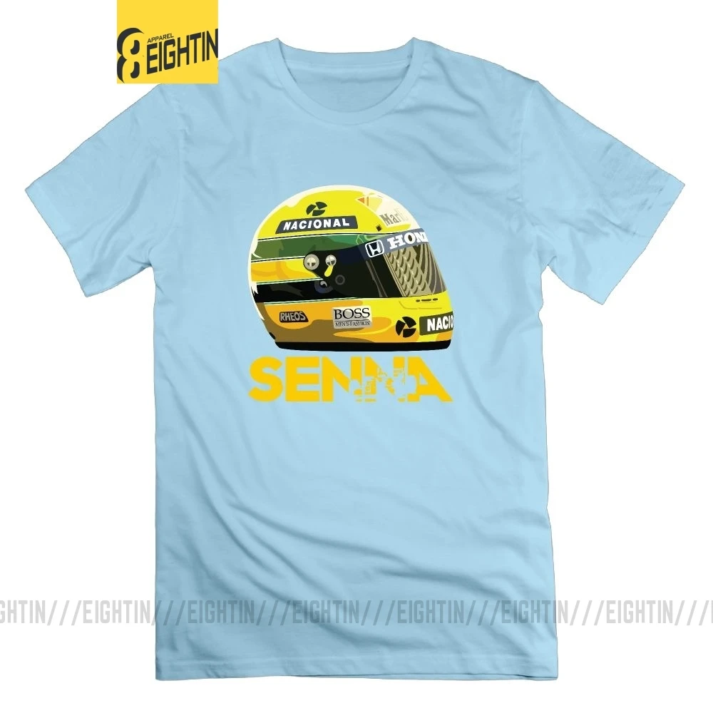 Ayrton Senna гоночный шлем для мужчин новинка футболка большой размер короткий рукав подарок футболки из хлопка с круглым вырезом - Цвет: Небесно-голубой
