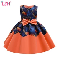 lzh girls dresses 2021 autumn new childrens dress halloween party costume pumpkin printing dress princess dress girls clothing