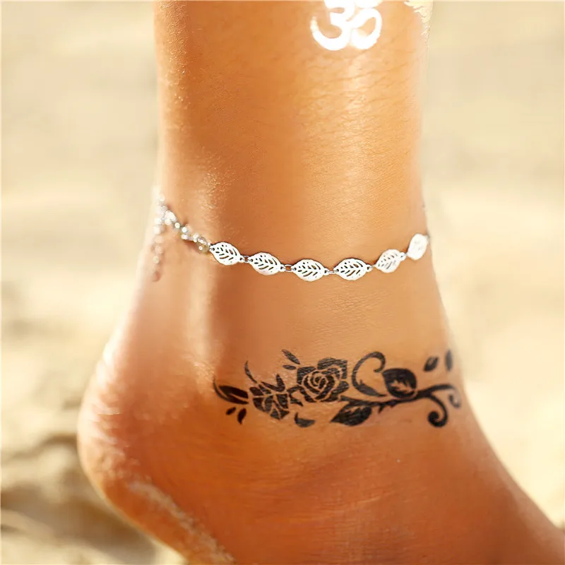 Boho Лето океан пляжные браслеты на ногу для женщин многослойный земля Сердце Луна Звезда Дельфин Черепаха Морская звезда ананас лодыжки браслет - Окраска металла: FOV043A5