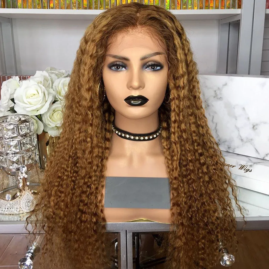 

Ombre Honey Blonde Curly Lace Front Human Hair Wigs 360 Frontal Wig for Black Women Pre Plucked Brown Glueless Remy 200%Density