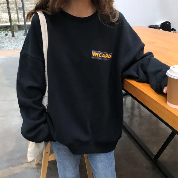 

No Hat Hoodies Women Pullover Simple Chic Students Korean Style Ins All-match New Autumn O-Neck Casual Fashion Warm Soft Clothes