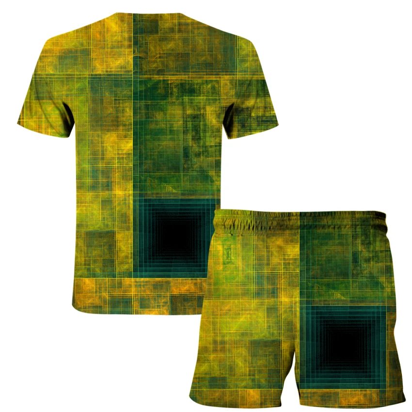 

2021 couple fashion personality suit summer splash ink printing pattern running jogging sportswear Top + shorts suit beach men's