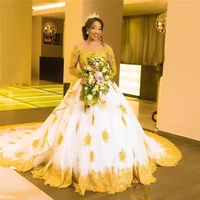 off shoulder african ballgown wedding dresses vestido de novia gold lace appliques bridal gowns with beads robe de mariee
