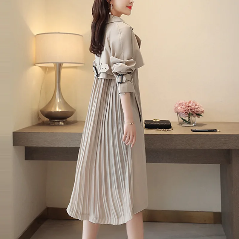 Осенний Новый женский свободный приталенный Тренч для похудения однотонный цвет