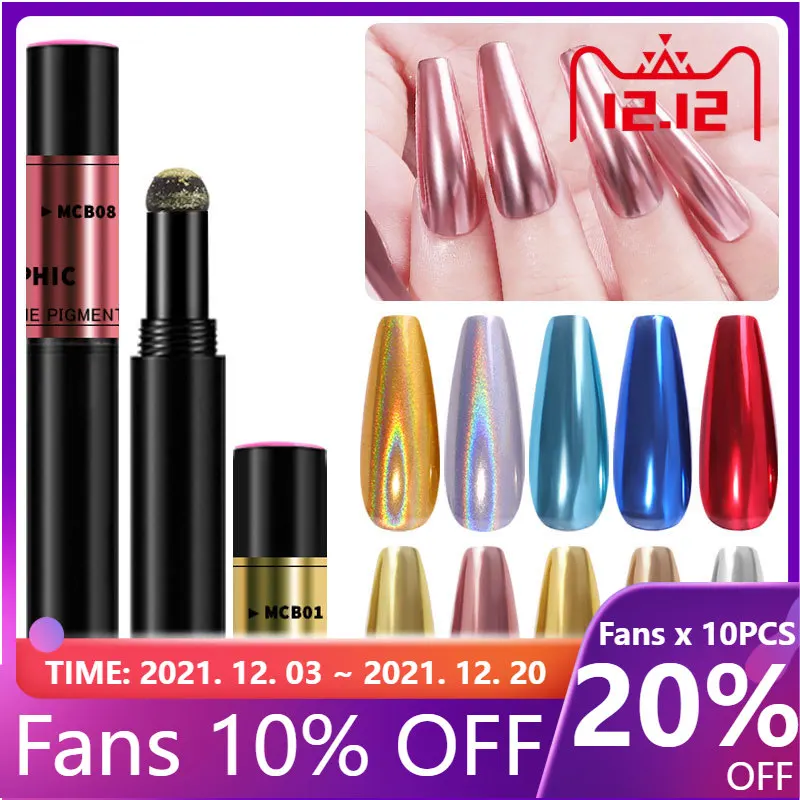 

2020 Newest Nail Art Manicure Makeup UV Gel Chrome Holographic Mirror Effect Metal Powder Air Cushion Magic Powder Pen