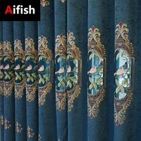 chinese style luxury classical blue bird shaped embroidered curtains living room bedroom decoration chenille blackout cortinas 6