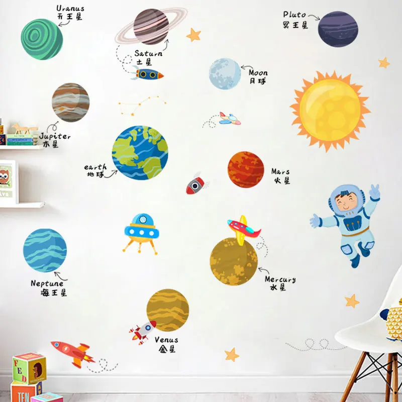 

Детская комната 3d солнечная система настенные стикеры Съемный Мультфильм дети спальня детская школа пространство настенные наклейки