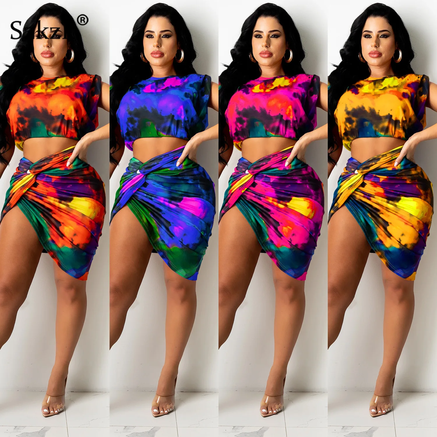 

Szkzk Two Piece Set Women Skirt Crop Top and Asymmetrical Mini Skirt Summer Party Night Club Sexy Clubwear Bodycon Skirt Suits