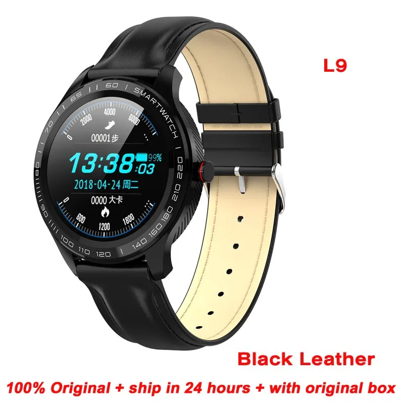 black leather Смарт-часы Greentiger ECG PPG L9, IP68, водонепроницаемые, несколько видов спорта, пульсометр, Bluetooth, умные часы, кровяное давление, кислород, против L5, L7 - Цвет: black leather