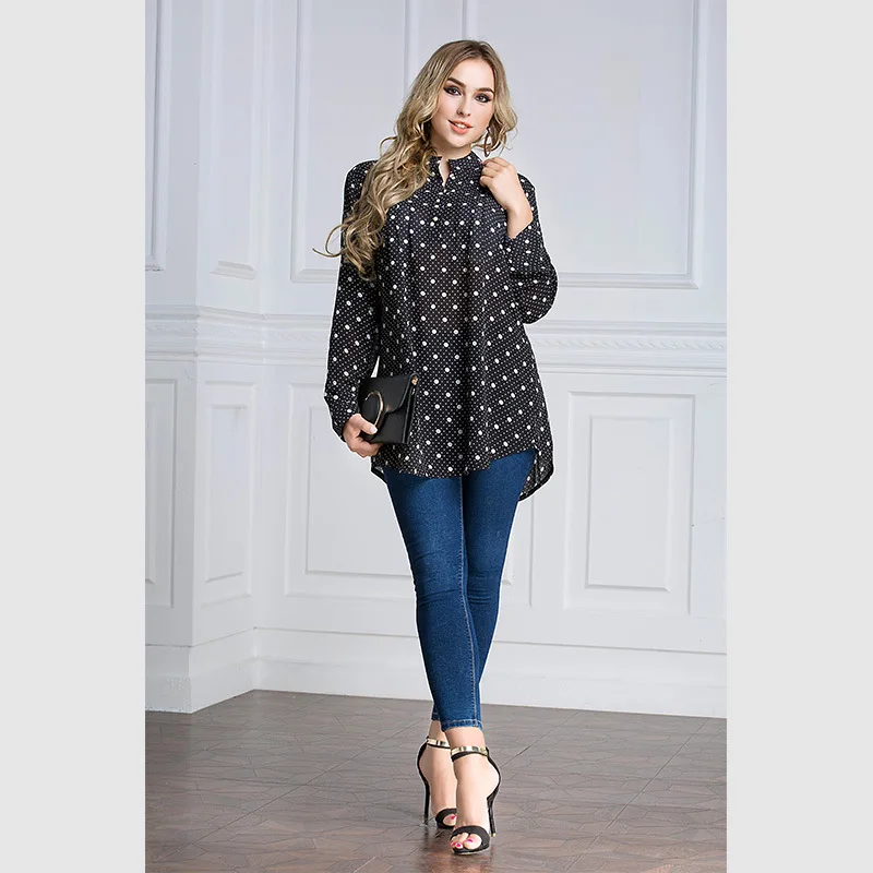 

Donsignet женская блузка мусульманская Мода Ближний Восток ИД Дубай абайя Турция V-образный вырез с длинным рукавом в горошек размера плюс мусул...