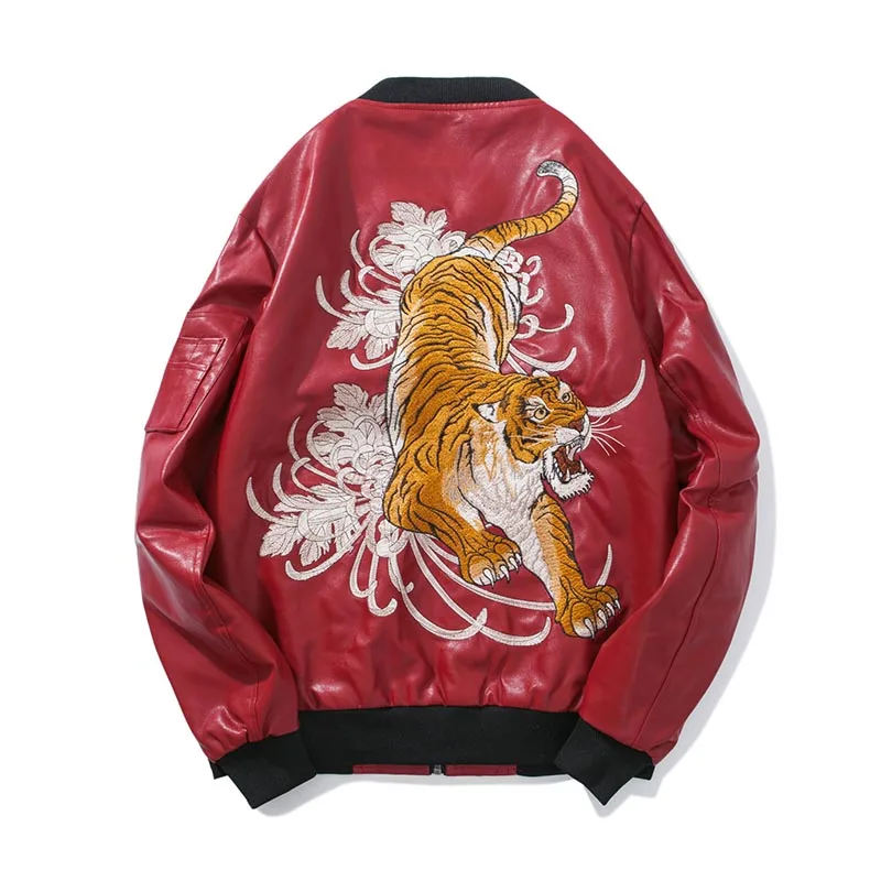 KIOVNO мужские бейсбольные куртки из искусственной кожи пальто с вышивкой тигра