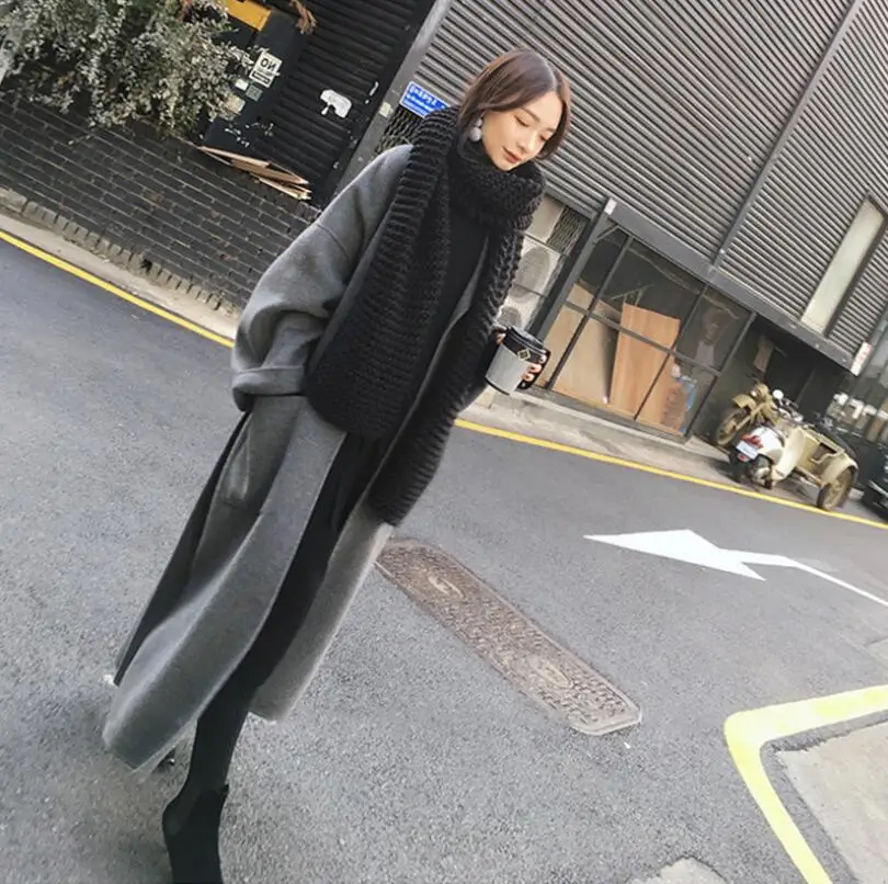 Женское длинное шерстяное пальто модная теплая шерстяная смесь элегантное для