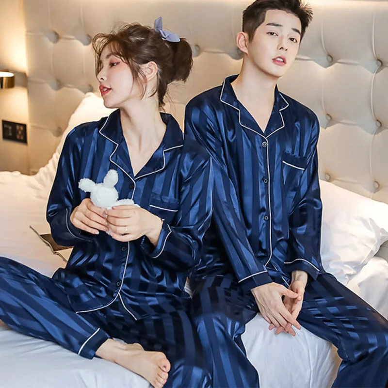 

Men & Women Casual Home Clothing Nightwear Luxury Pajama Suit Satin Silk Pajamas Sets Couple Sleepwear Pijama Lovers Night Suit