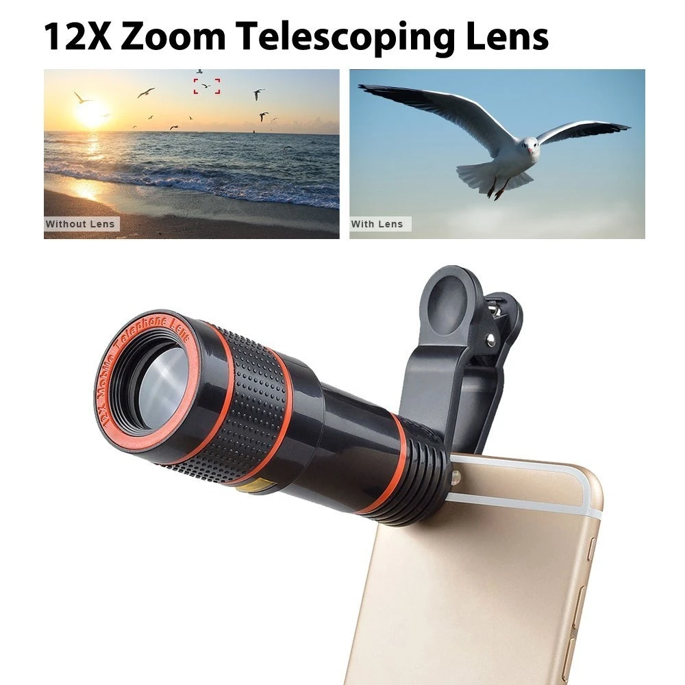 Клип на 12x оптический зум Мобильный телефон Телескоп объектив HD телескоп камеры