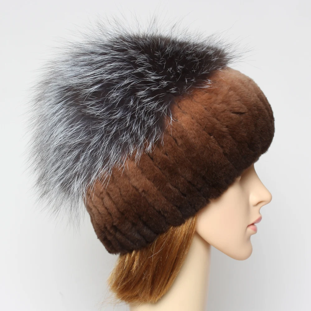 Новые женские Аутентичные шапка из меха кролика Рекс хорошо тянется натуральный