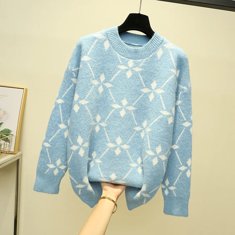Women's sweater in autumn winter wear loose Pullover lazy wind 2019 new academic round neck bottoming shirt knit women | Женская