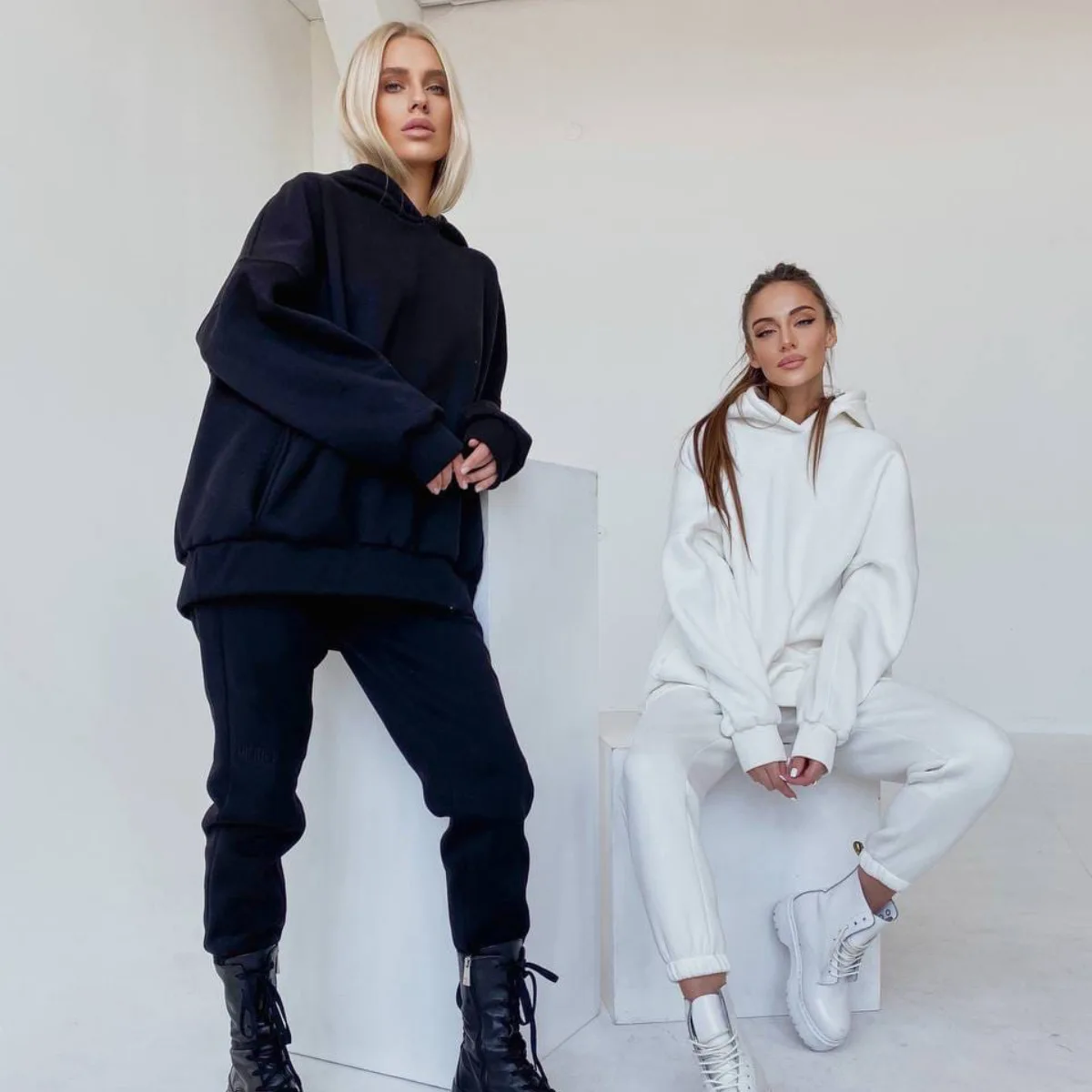 

Winter Oversize Two Piece Set Women Fleece Long Sleeve Top Hoodie Sweatshirts Sweatpants Pants Jogging Femme Hoodies Tracksuits