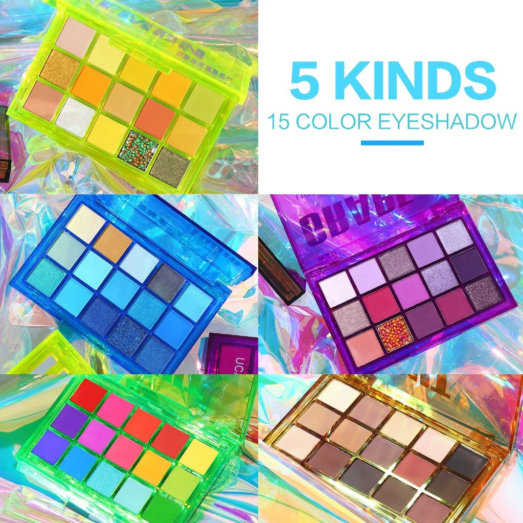 Палетка теней для век UCANBE 15 цветов блестящие неоновые тени макияжа мерцающие