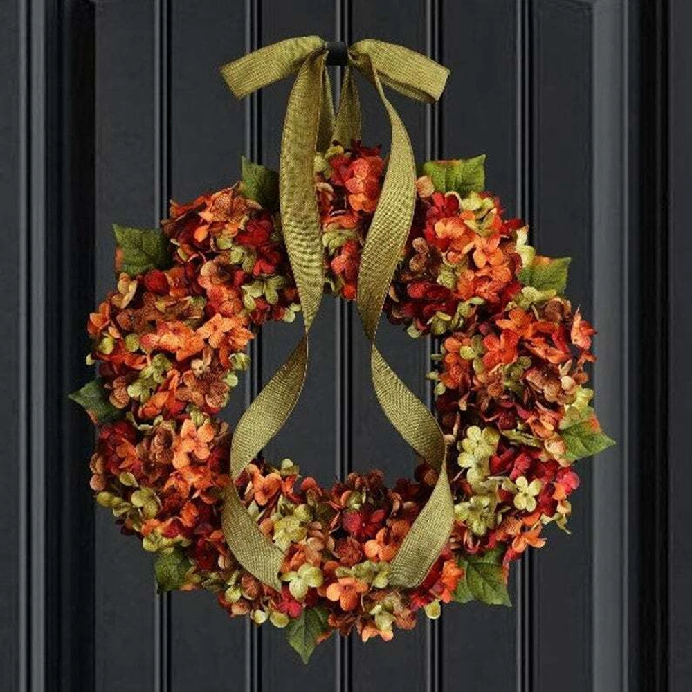 

Autumn Flower Wreath Hydrangea Maple Leaf Fall Door Thanksgiving Day Wall Ornament Home Decoration Holiday pendant wreath Decor