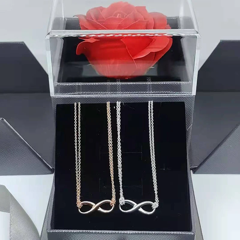 

Women's Fashion Lucky 8 Pendant Double Chain S925 Sterling Silver Necklace Original Brand High Quality Jewelry Logo Gift