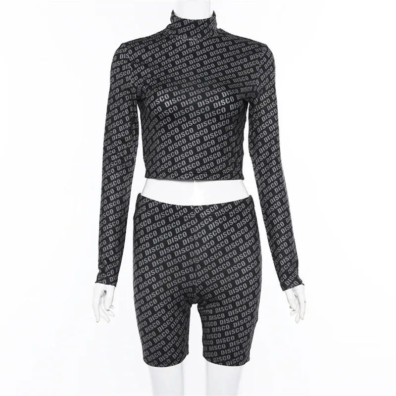 BOOFEENAA/черный комплект из двух предметов с принтом в виде букв облегающий короткий