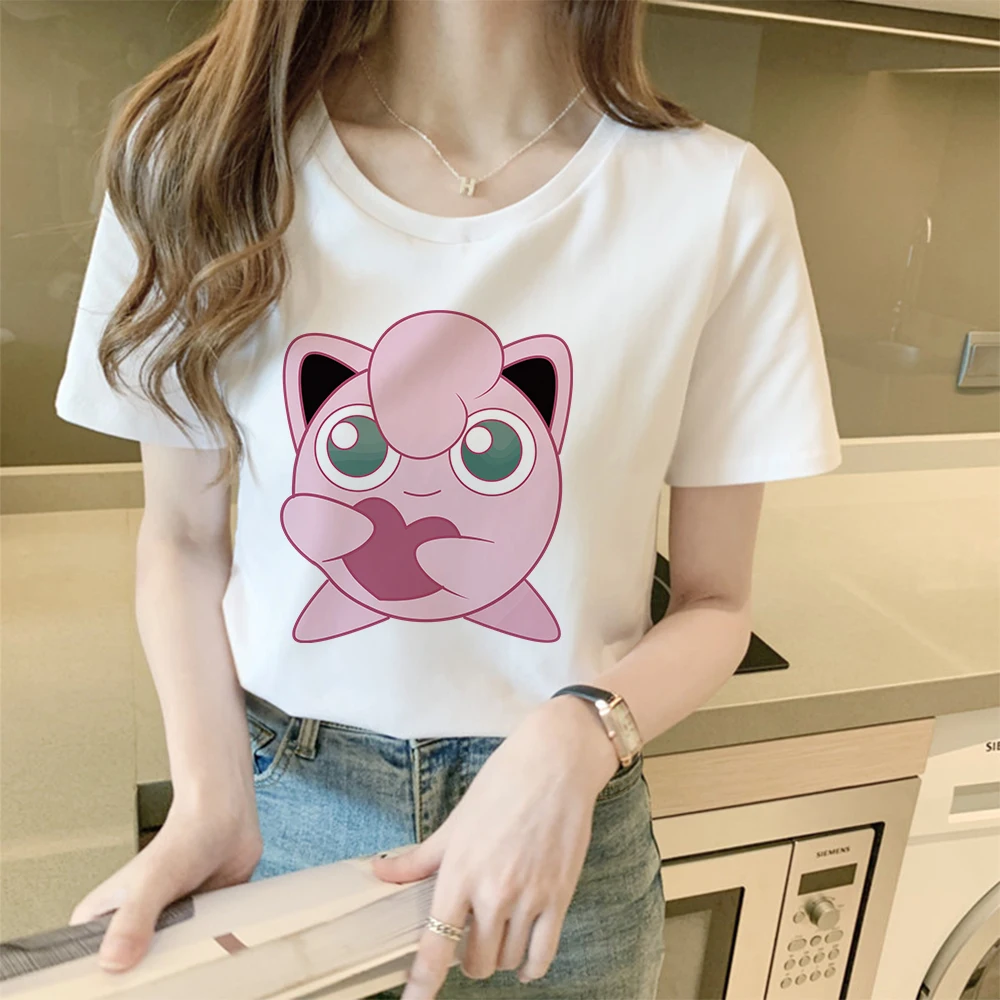 

Pokemon T-shirt Summer Kawaii Jigglypuff Anime Tops Fashion Women Casual Clothes Print Short Sleeve Cartoons Girl Aesthetic Tees