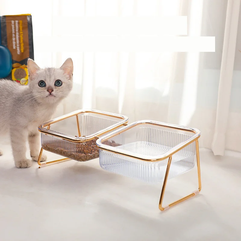 

Милая квадратная миска для кошек, мультяшная железная рамка, двойная миска, Универсальная высококачественная Нескользящая миска для собак ...