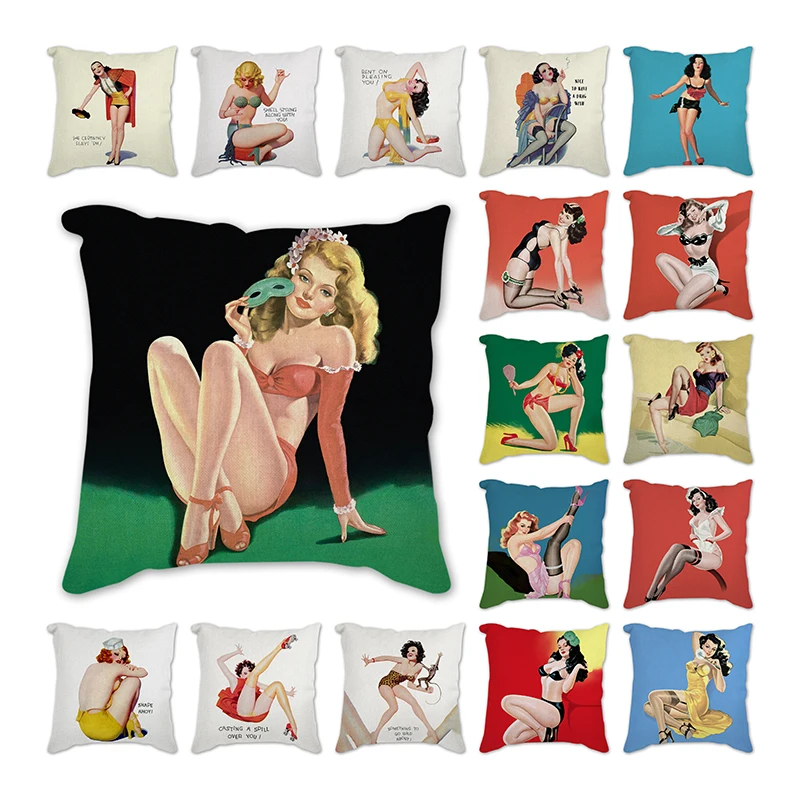 

В стиле ретро; Модные красивые хлопковые льняные квадратная Подушка Чехлы для дома декоративная подушка для дивана крышка пикантная Женска...