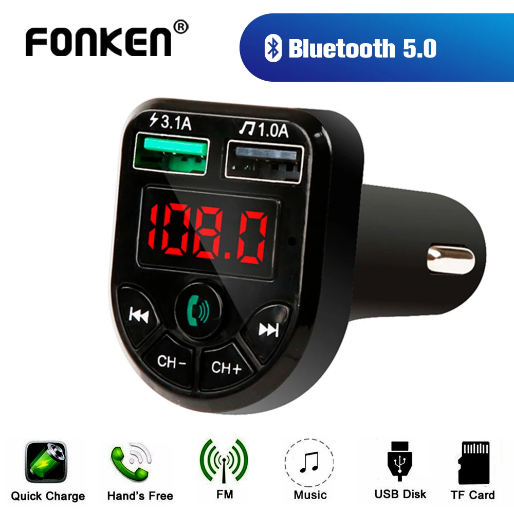 Автомобильное зарядное устройство FONKEN приемник Bluetooth U диск воспроизведение музыки с двумя Usb портами 5 0