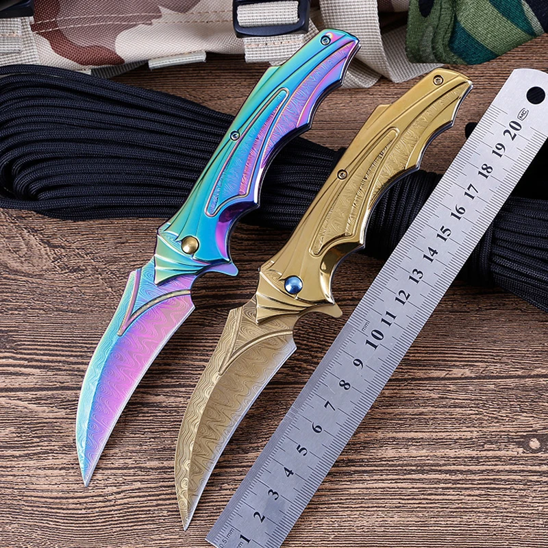 Дамасский карманный нож тактический складной клинок для выживания охоты и