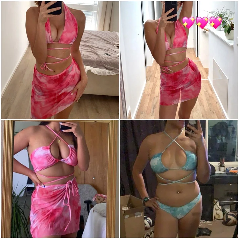 Бикини-бандо In-X женский розовый купальник с принтом комплект из 3 предметов