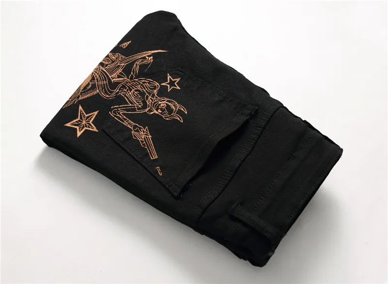 Уличная одежда джинсовые брюки мужские Модные джинсы с принтом эластичные узкие