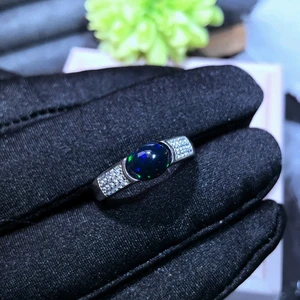 2021 New Fashion Black Opal 6*8mm for  Wedding Rings Sterling Silver Rings Luxury Jewelry